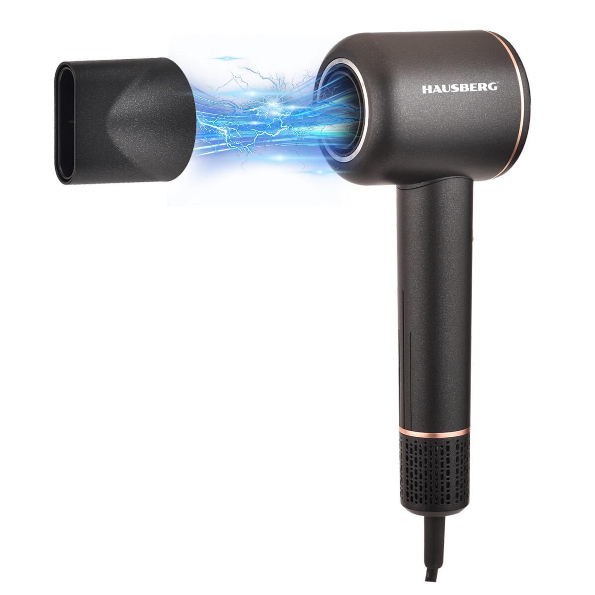 Uscator de Par HAUSBERG HB-264NG, Motor BLDC mare viteza, 1600W (echiv. 3000W), 3 temperaturi, 2 viteze, Aer rece/cald cu indicator LED
