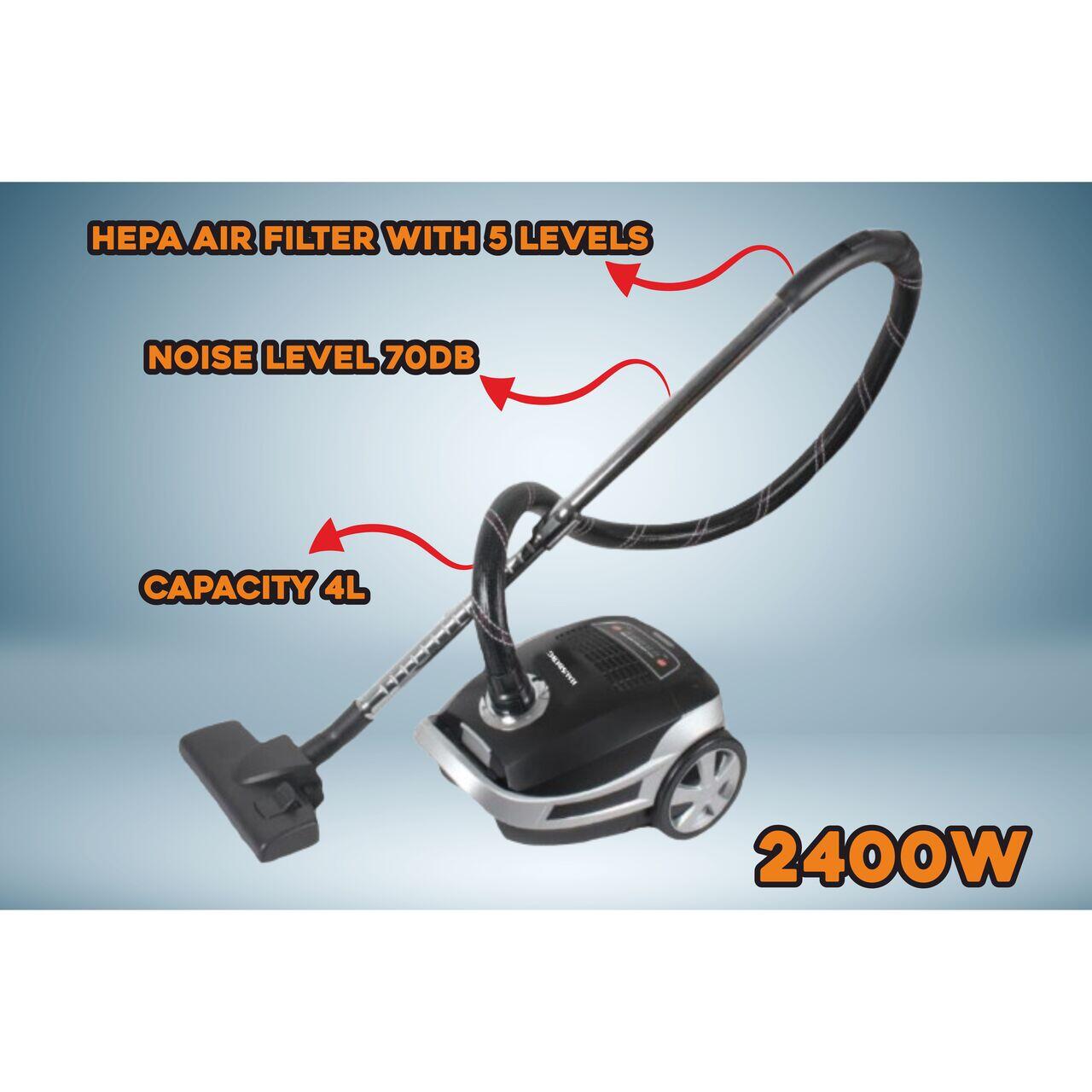 Aspirator Profesional cu sac Hausberg HB-2875NG, 2400 W, Nivel de zgomot 70dB, Capacitate 4L, Filtru De Aer Hepa Cu 5 Nivele, Lungime Cablu 5 M, Display Led, Furtun Rezistent