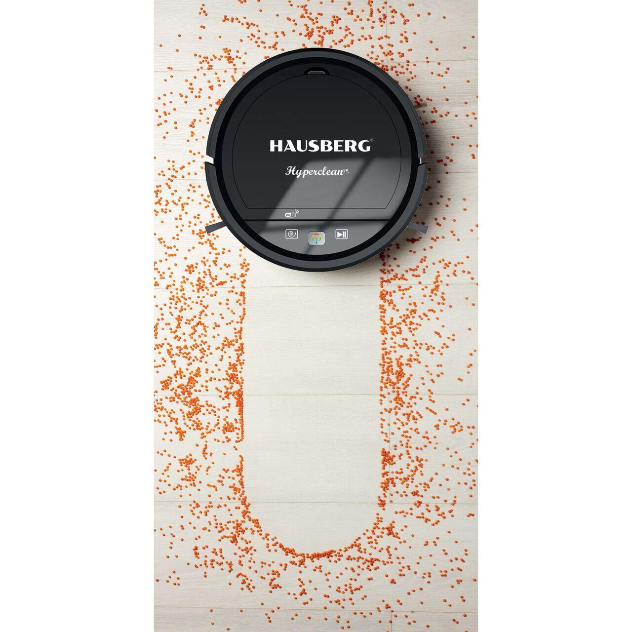 Robot de aspirare Hausberg HB3005, WiFi, 20W, aspirator si mop, control vocal, curata suprafata 90-120m/2, Autonomie 2 ore, recipient praf 350ml, Nivel zgomot 65 dB