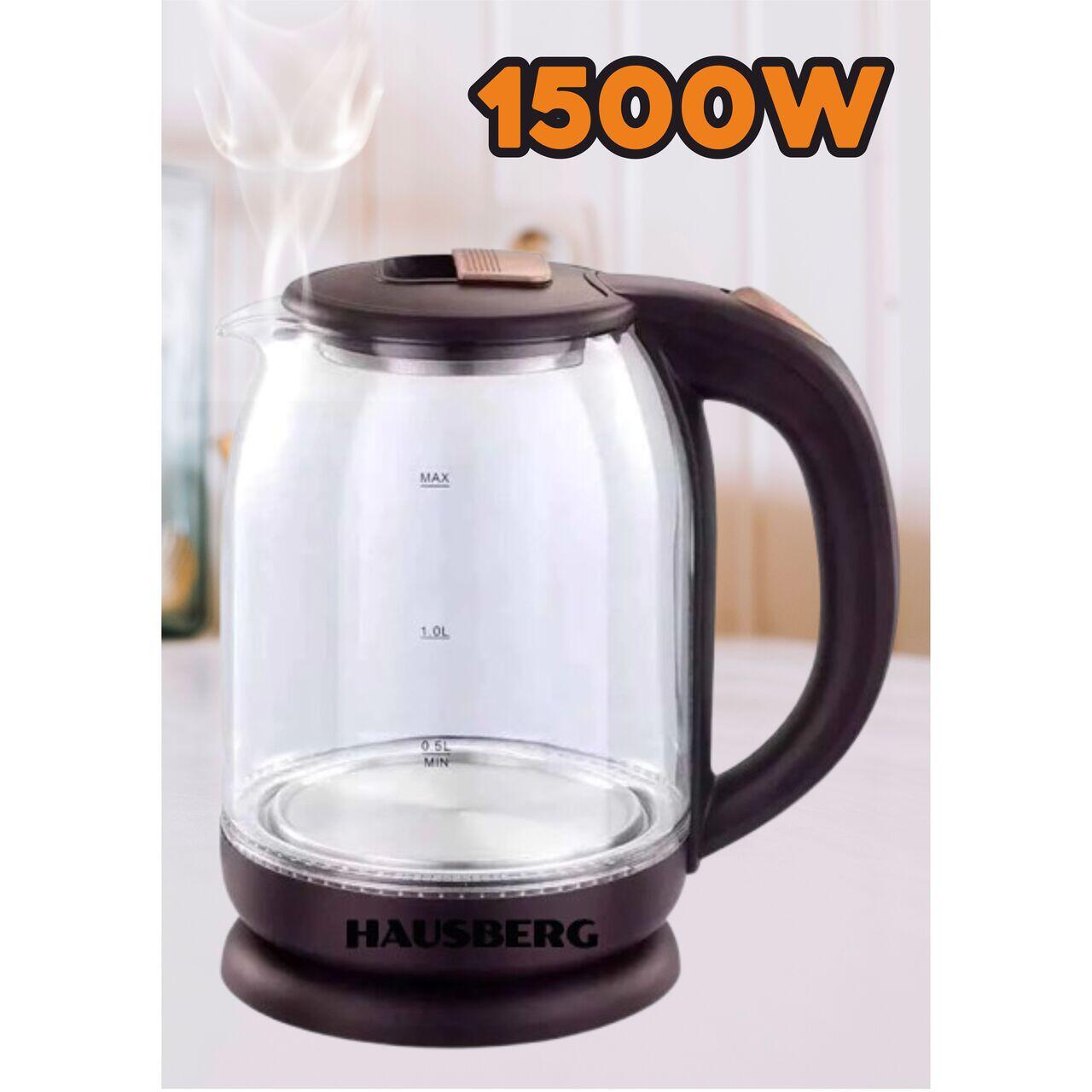 Fierbator apa, HAUSBERG HB-3616, putere 1500 W - 1800 W, capacitate 2L, oprire automata, vas din sticla, suport rotativ