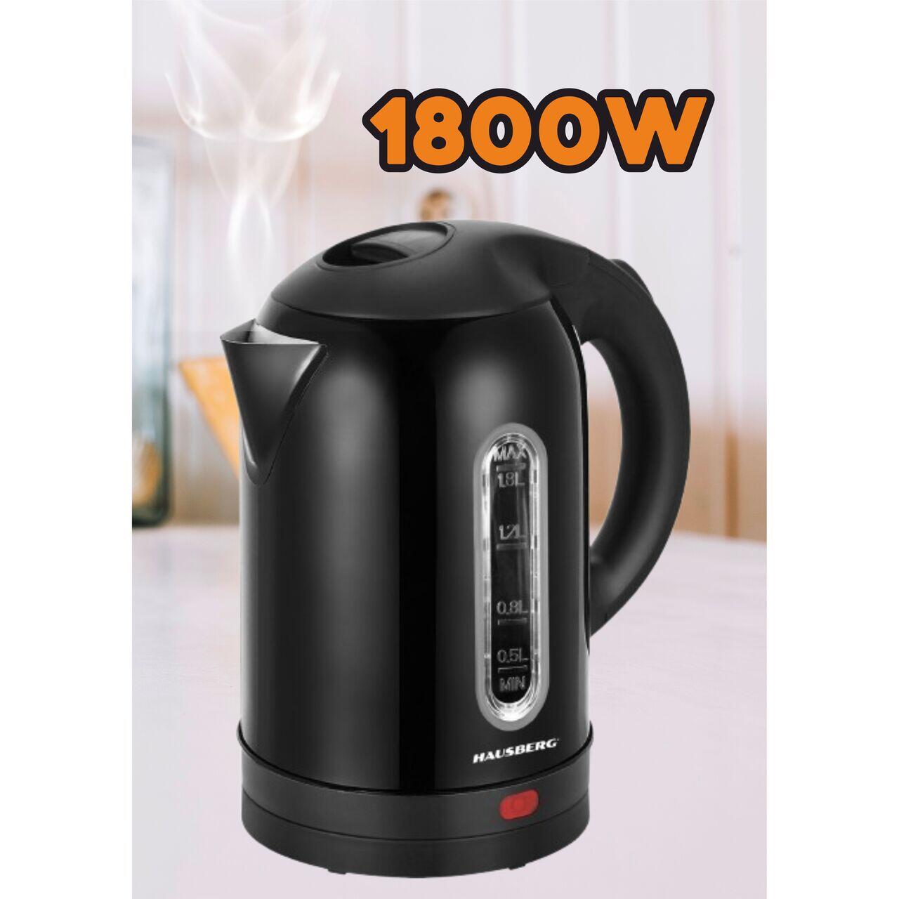 Fierbator apa electric HAUSBERG HB-3621NG, 1500 - 1800 W, 1.8 litri, rezervor de apa din otel inoxidabil, oprire automata la fierbere, rotire la 360 grade, protectie la supraincalzire, baza detasabila