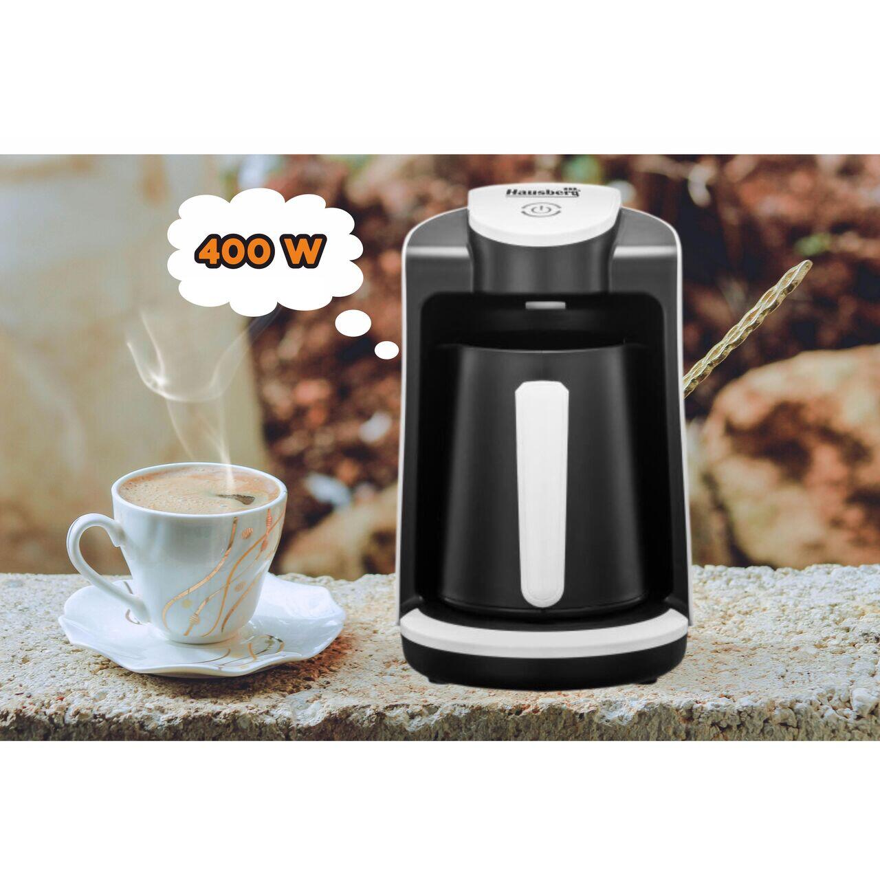 Hausberg HB-3800AB török kávéfőző, 1 tartály, 400 W, hang- és fényjelzés, fehér/fekete