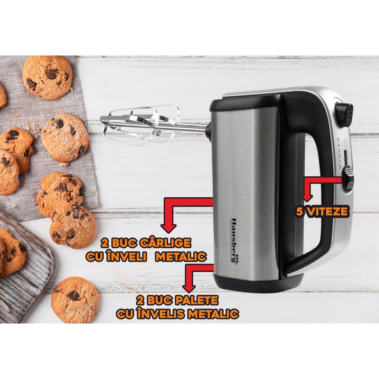 HAUSBERG HB-4201NG Kézi mixer, 5 sebességfokozat, Réz motor, 250W-400W, Rozsdamentes acél ház