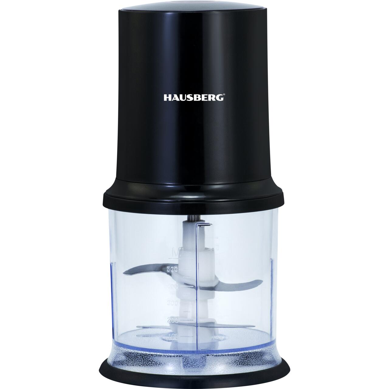 Tocator electric HAUSBERG HB-4502NG, 400W, 1 treapta de viteza, 500 ml, bol din plastic, cutit cu 2 lame din otel inoxidabil, Negru