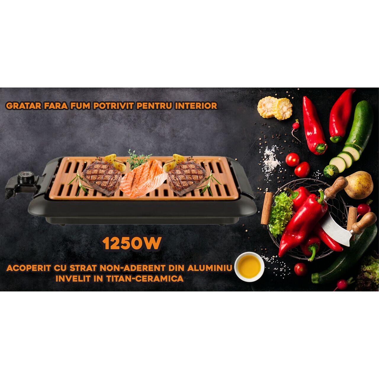 Gratar electric Hausberg HB530, 2000W, 48 X 35.5 cm, Termostat, Negru