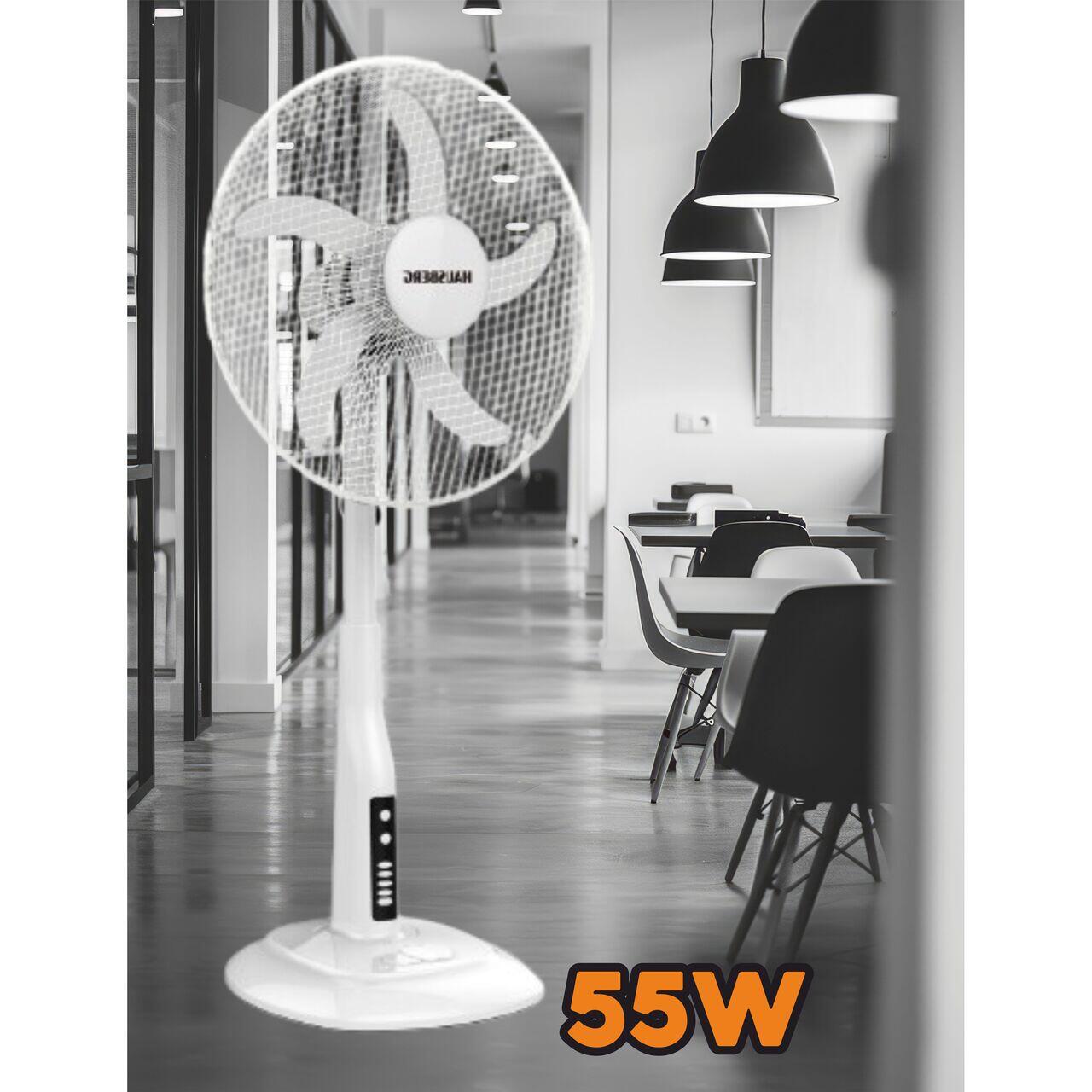 Ventilator cu picior HAUSBERG HB-5870AB, 55W, 46 cm, 3 viteze, temporizator 60 min, indicator LED