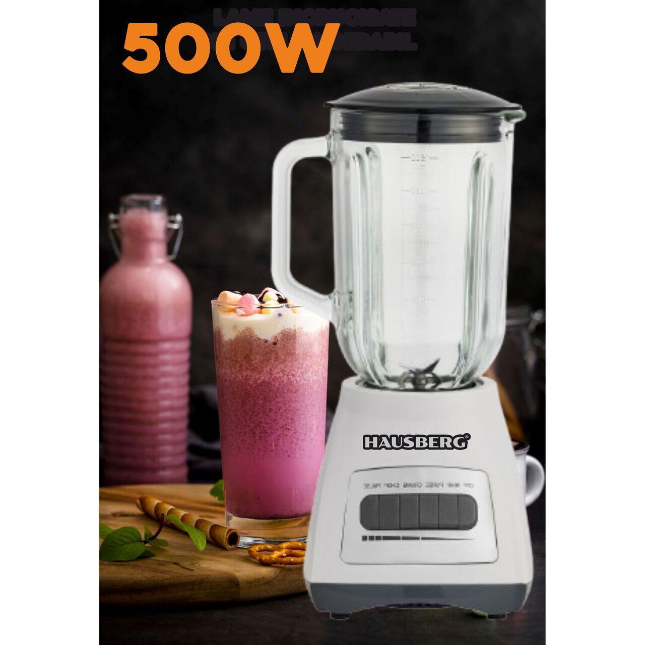 Blender cu rasnita HAUSBERG HB-7772AB, 400-500W, Capacitate 1.5L, Bol din Sticla, 4 Viteze, Lame din Inox