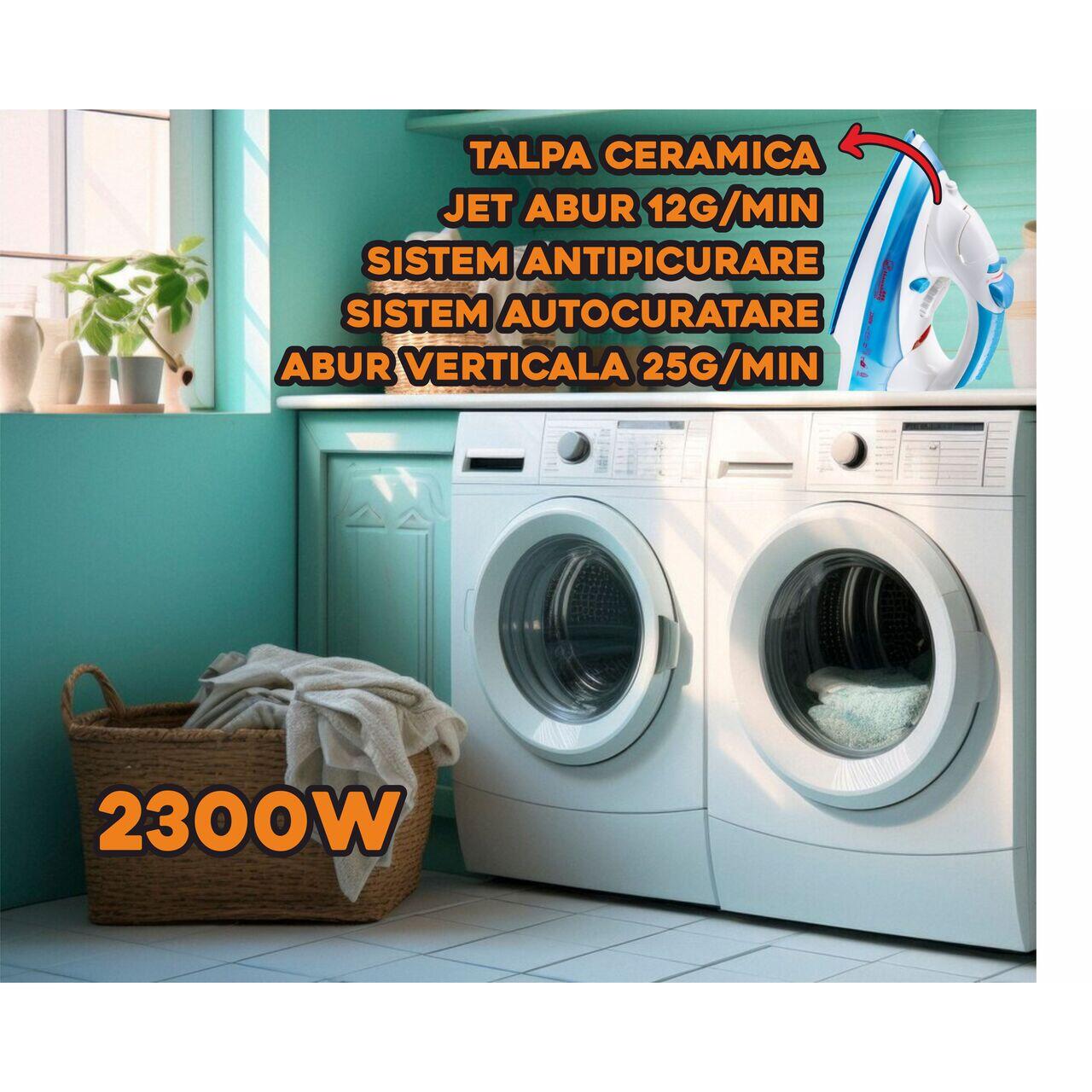 Fier de calcat Hausberg HB-7805BL, 2300W, 165ml, talpa ceramica, jet abur 12g/min, abur verticala 25g/min, sistem antipicurare, sistem autocuratare