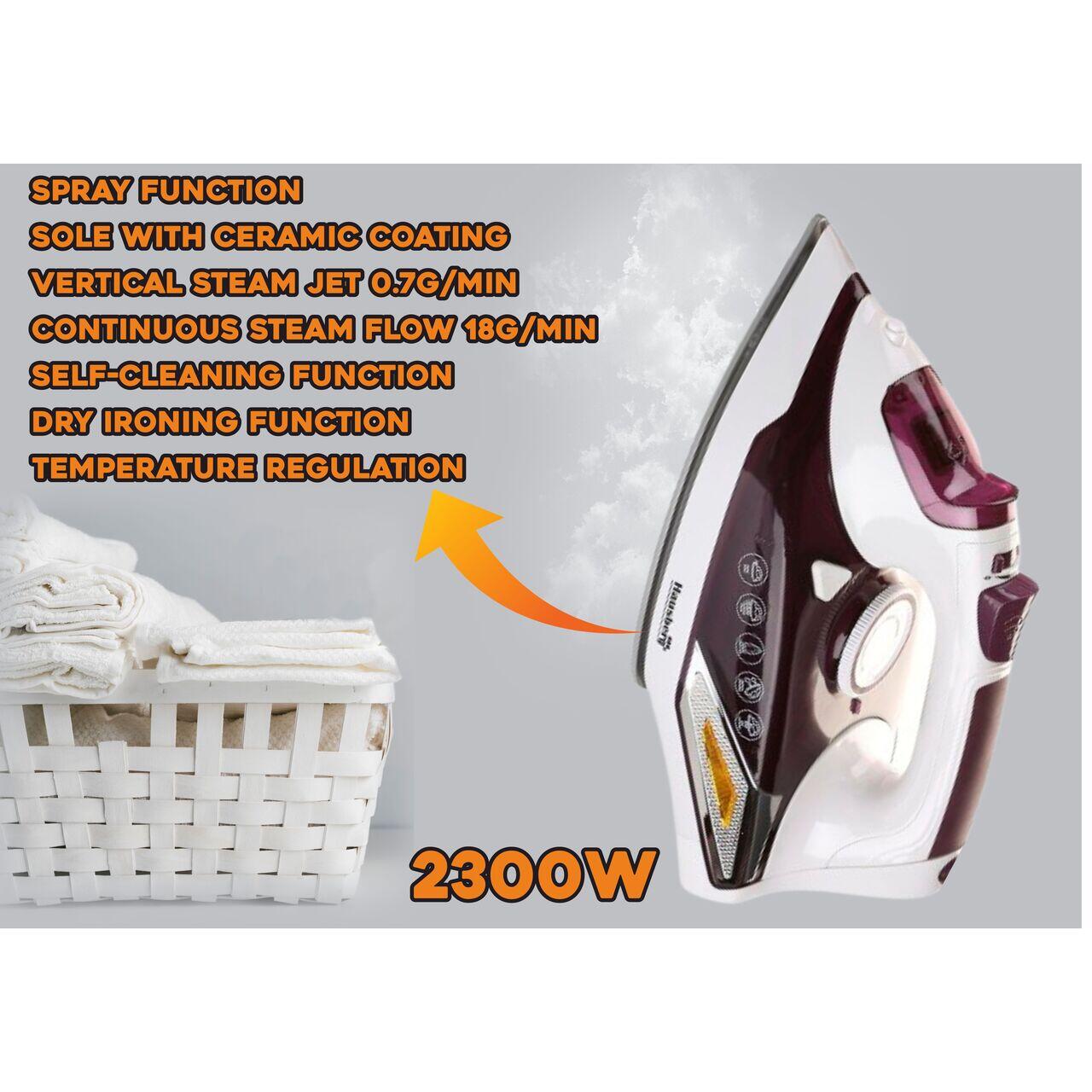 Fier de calcat Hausberg HB-7880MV, 2300W, Talpa cu invelis ceramic, rezervor apa 400ml