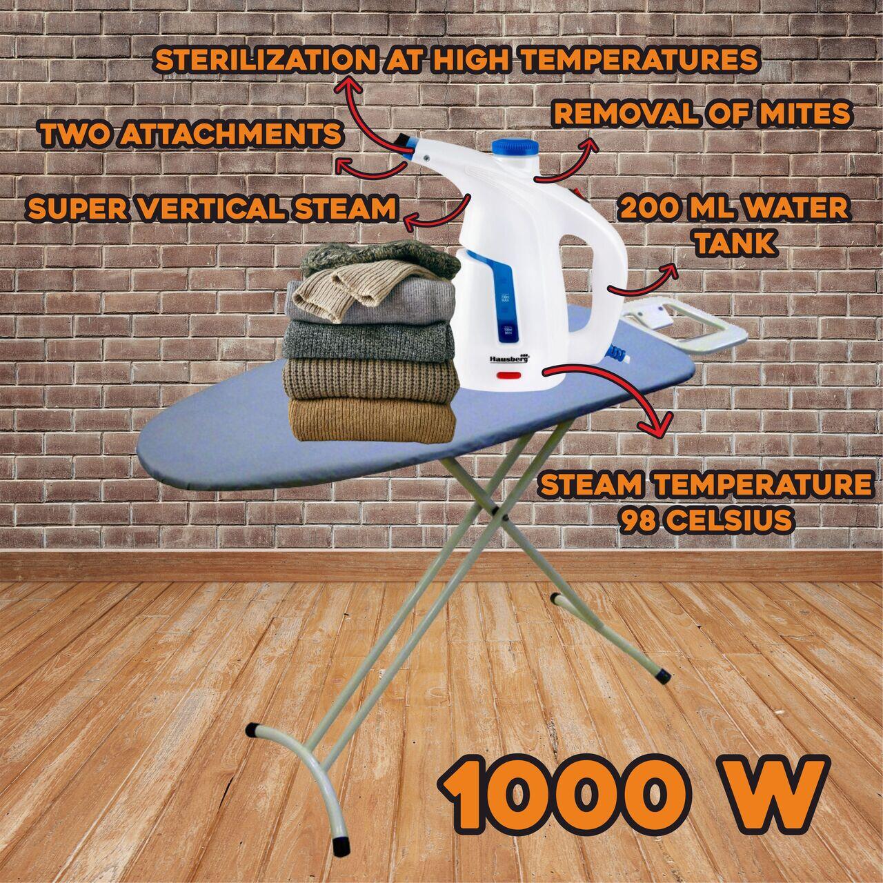 Aparat de calcat vertical cu abur HAUSBERG HB-7886BL, 1000 W, 200 ml, 2 accesorii