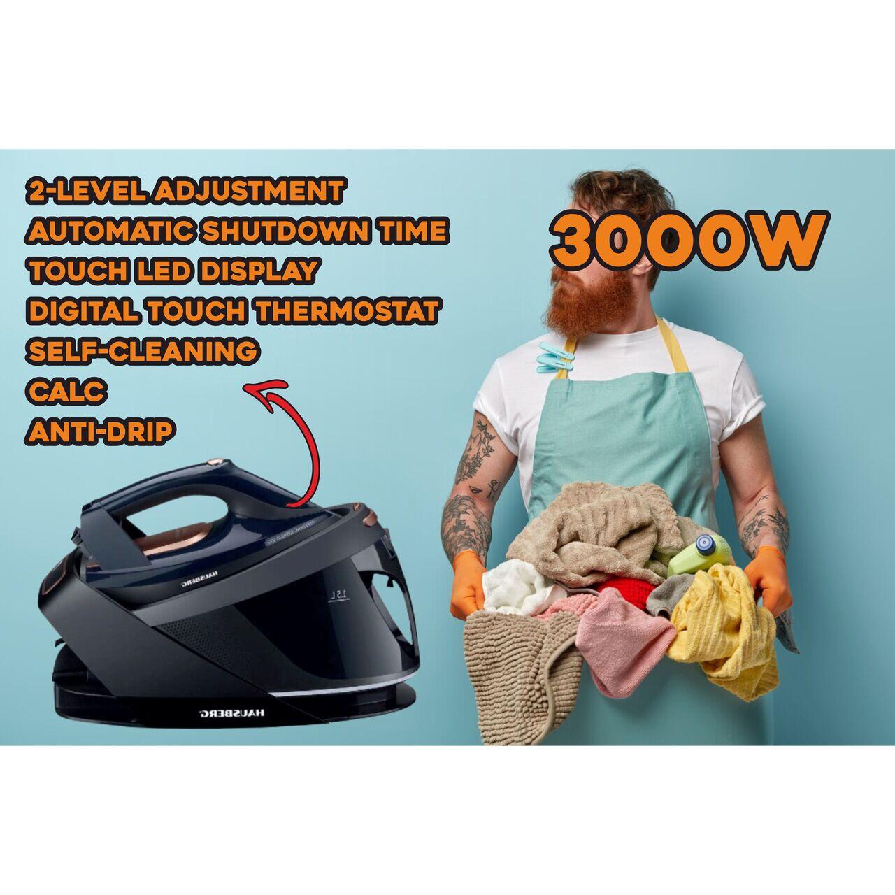 Statie de calcat HAUSBERG HB-7925NG, 3000W, 40-50g/min, 1.5l, auto-curatare, termostat, talpa ceramica
