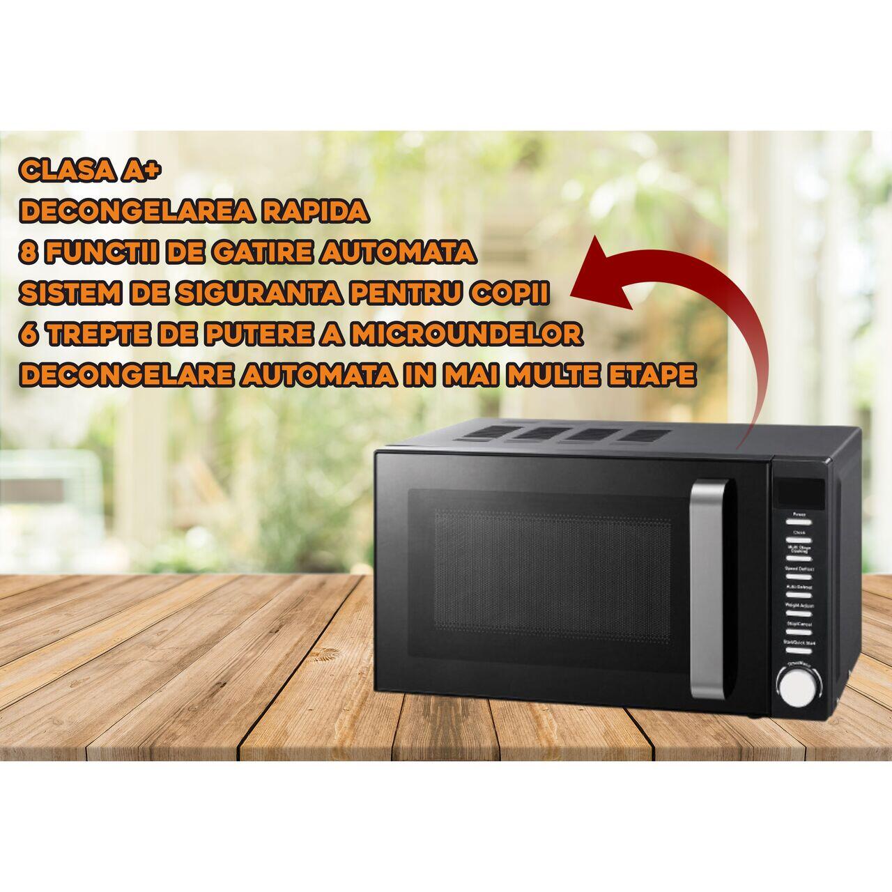 Cuptor cu microunde Hausberg HB-8003, 1200W, 6 trepte de putere, 20L, Control digital