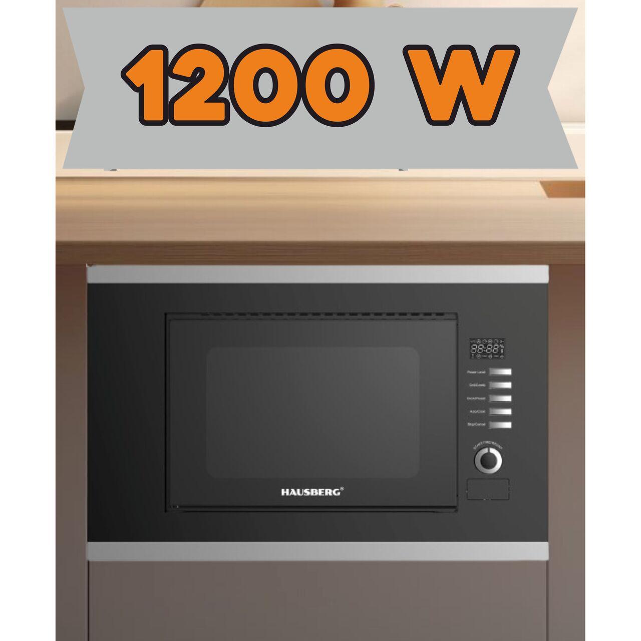 Cuptor cu microunde incorporabil Hausberg HB-8065, 20 l, 1200 W, 6 nivele de putere, 8 programe automate, control mecanic, decongelare, timer, sistem blocare copii