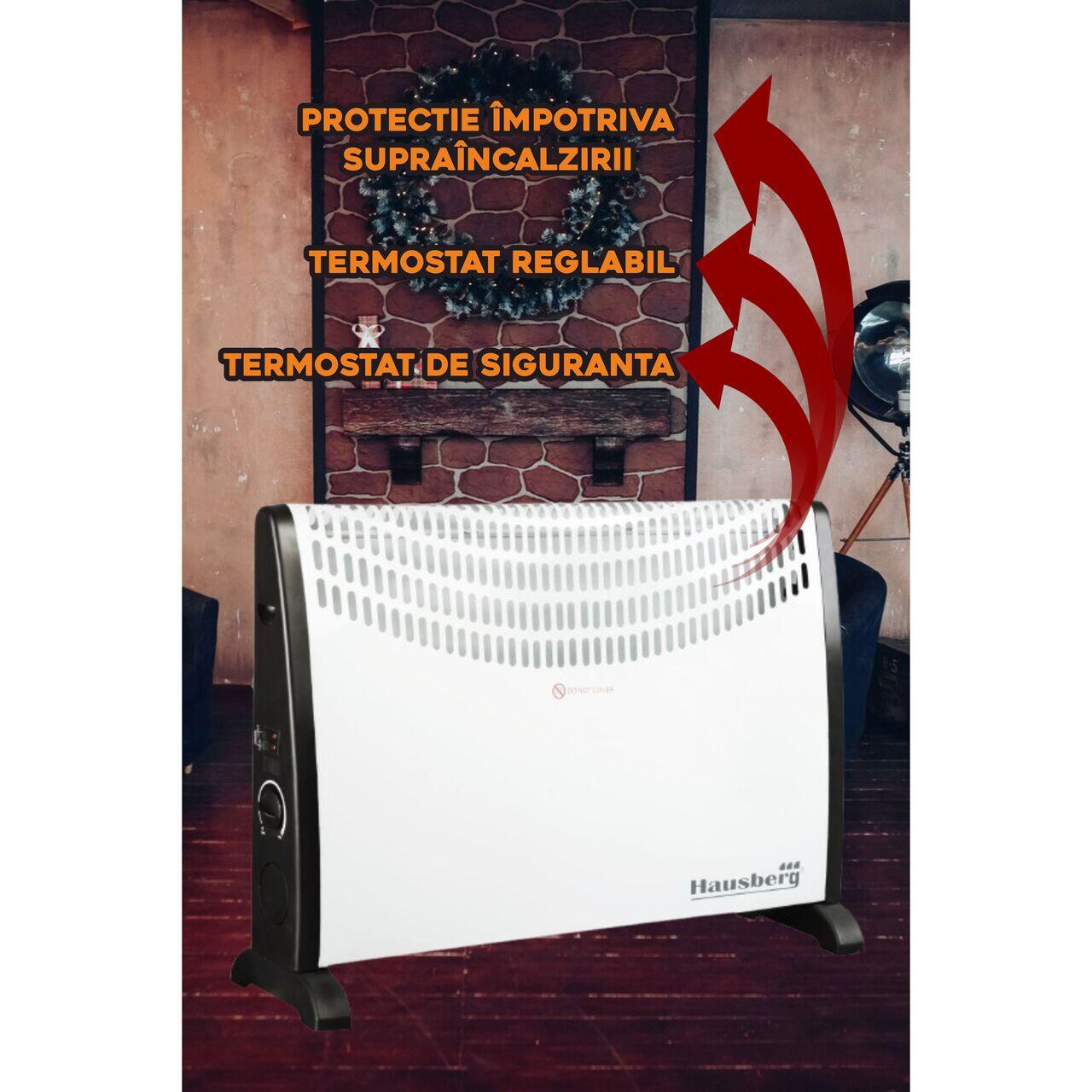Convector electric podea/perete HAUSBERG HB-8191, 2000W, 3 nivele de putere, termostat reglabil