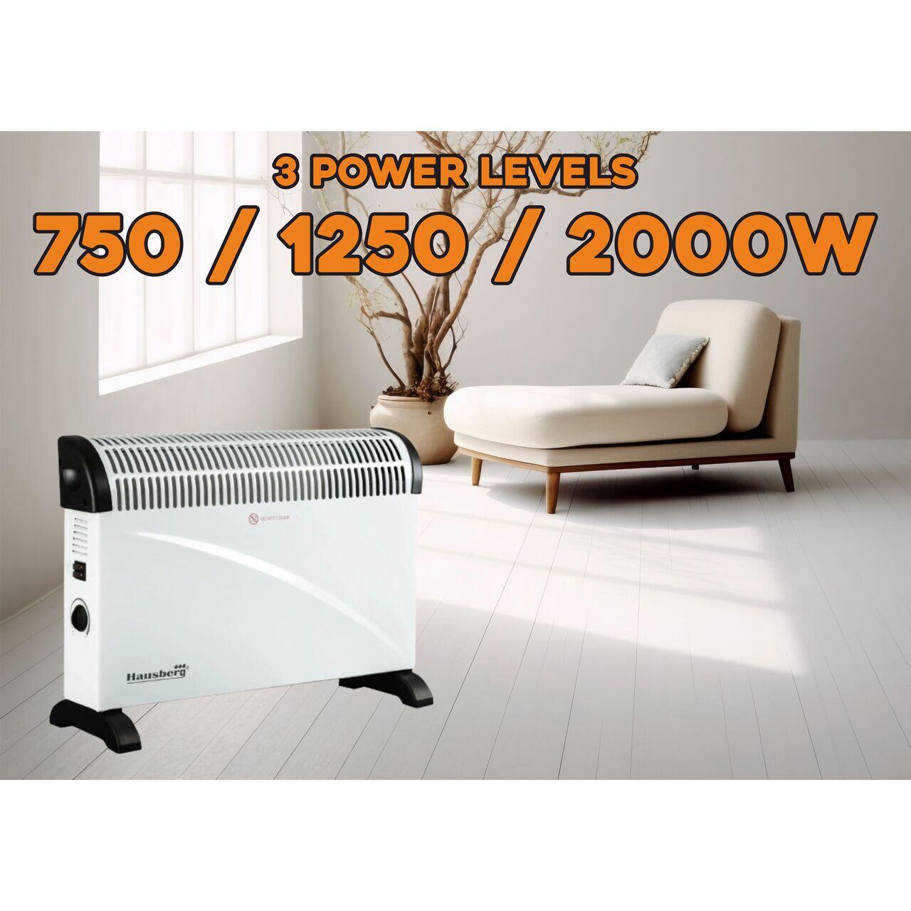 Convector electric HAUSBERG HB-8206, 3 trepte de putere 750/1250/2000W, termostat reglabil, protective supraincalzire, indicator luminos