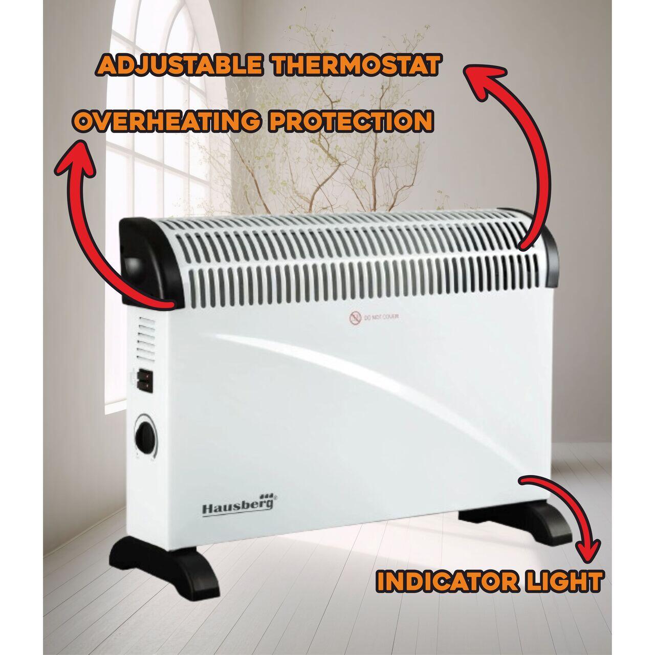 Convector electric HAUSBERG HB-8206, 3 trepte de putere 750/1250/2000W, termostat reglabil, protective supraincalzire, indicator luminos