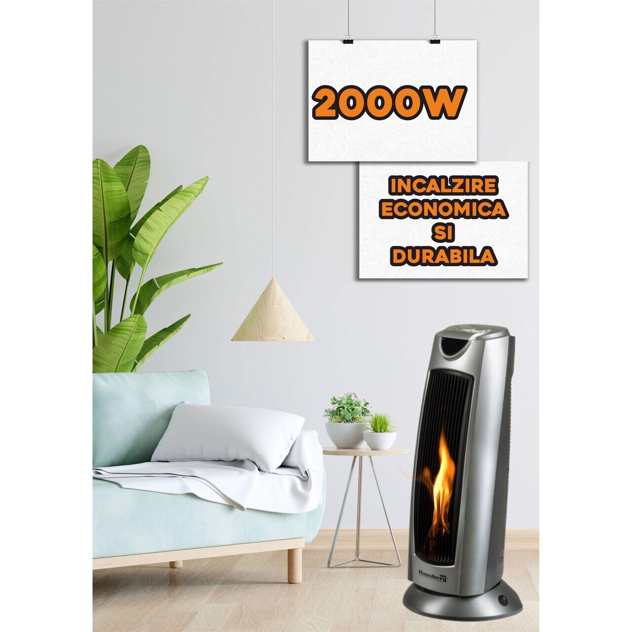 Aeroterma turn HAUSBERG HB-8503, 2000W, 2 trepte de putere, timer digital