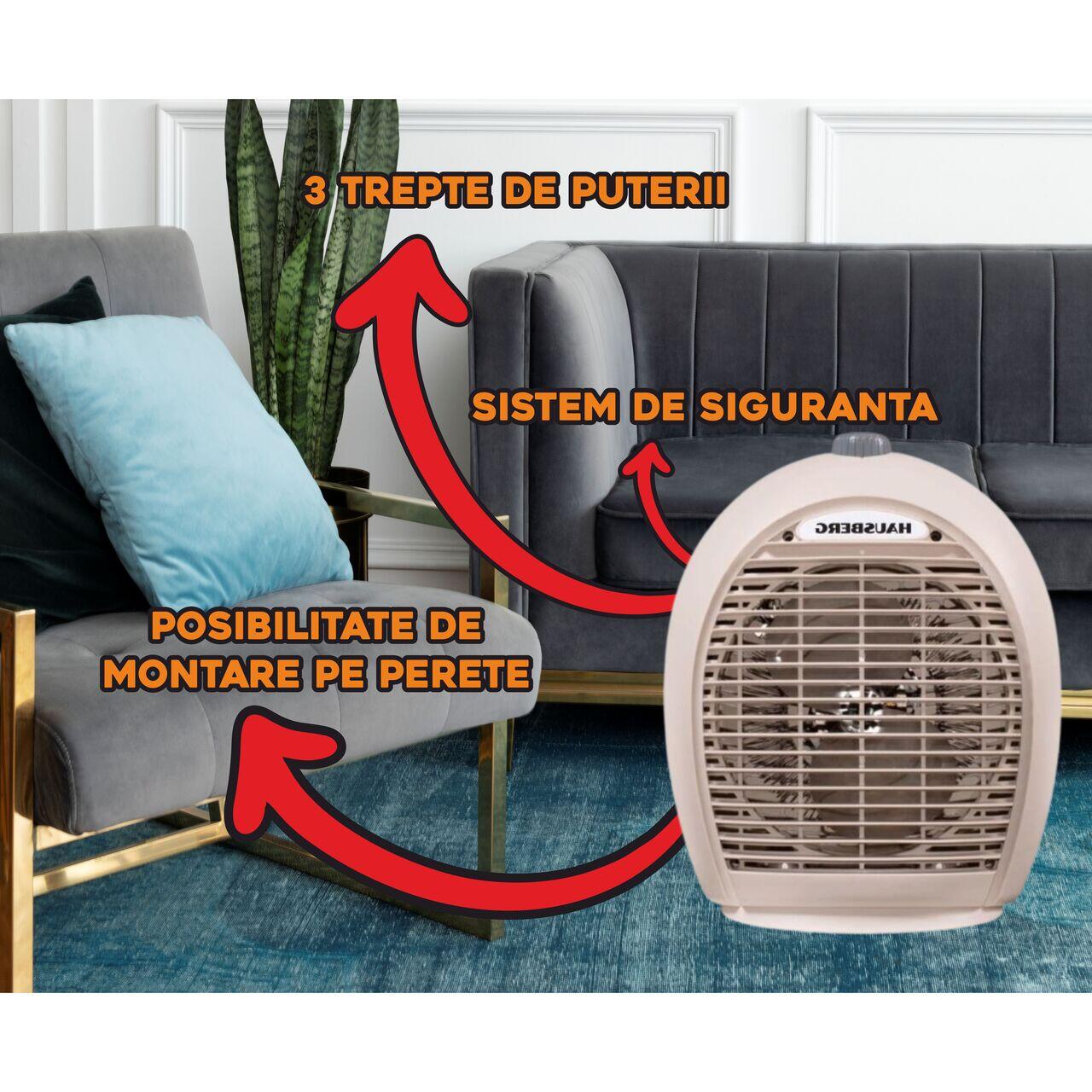 Aeroterma HAUSBERG HB-8505, 2000W, 3 trepte de putere, sistem de siguranta