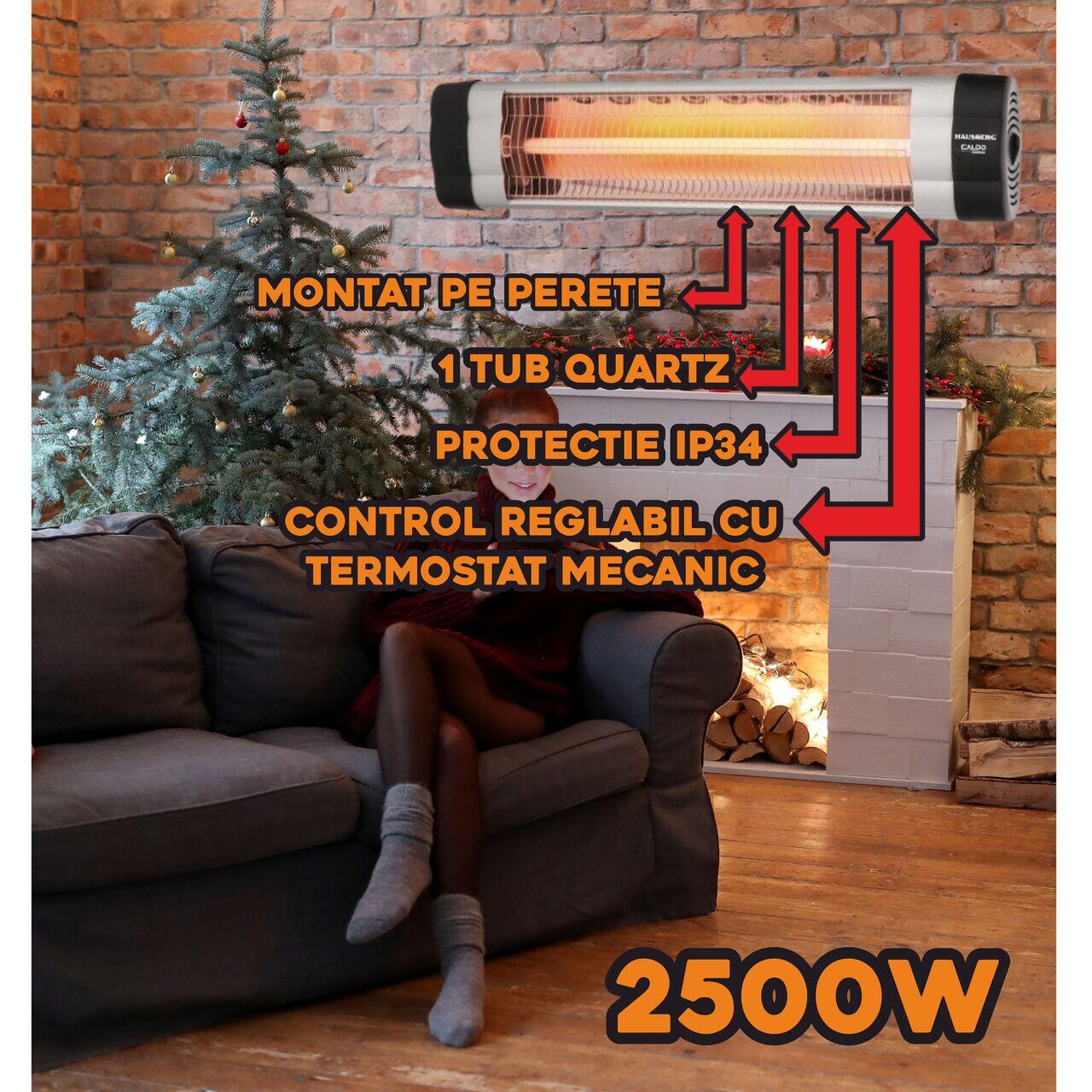 Pachet radiator electric infrarosu HAUSBERG HB-8551AL 2500W + suport metalic reglabil HB-8712NG