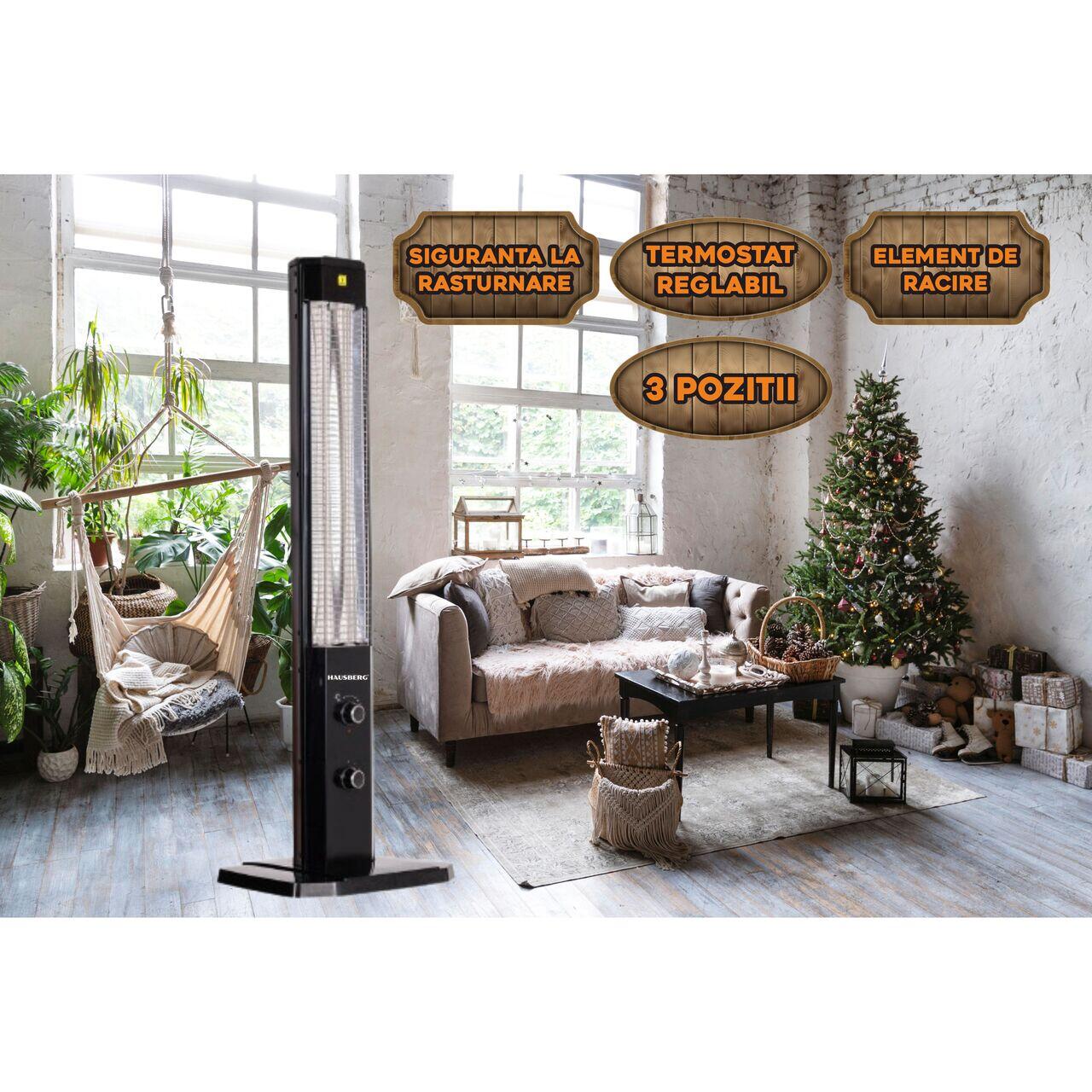 Radiator Electric Hausberg HB-8560, 2300W, Termostat Reglabil, Lampa de semnalizare pentru 3 pozitii