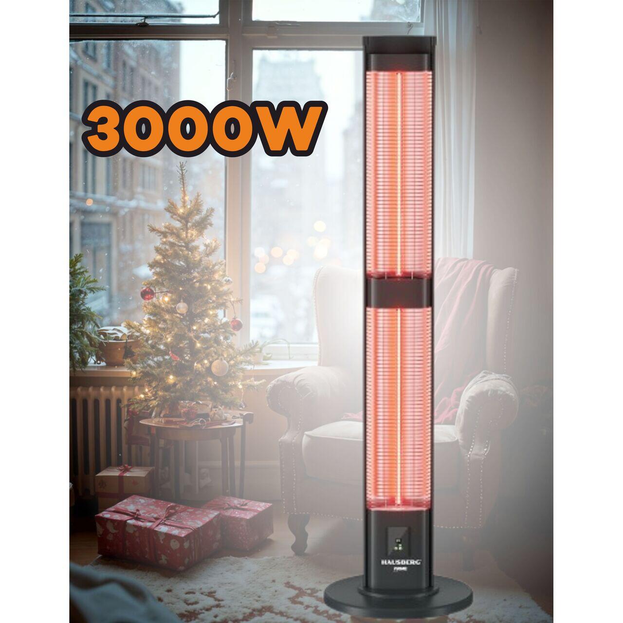 Radiator electric digital cu telecomanda Hausberg HB-8570NG, 3000W, 3 trepte incalzire, tub dublu din fibra de carbon, protectie IP45, termostat digital