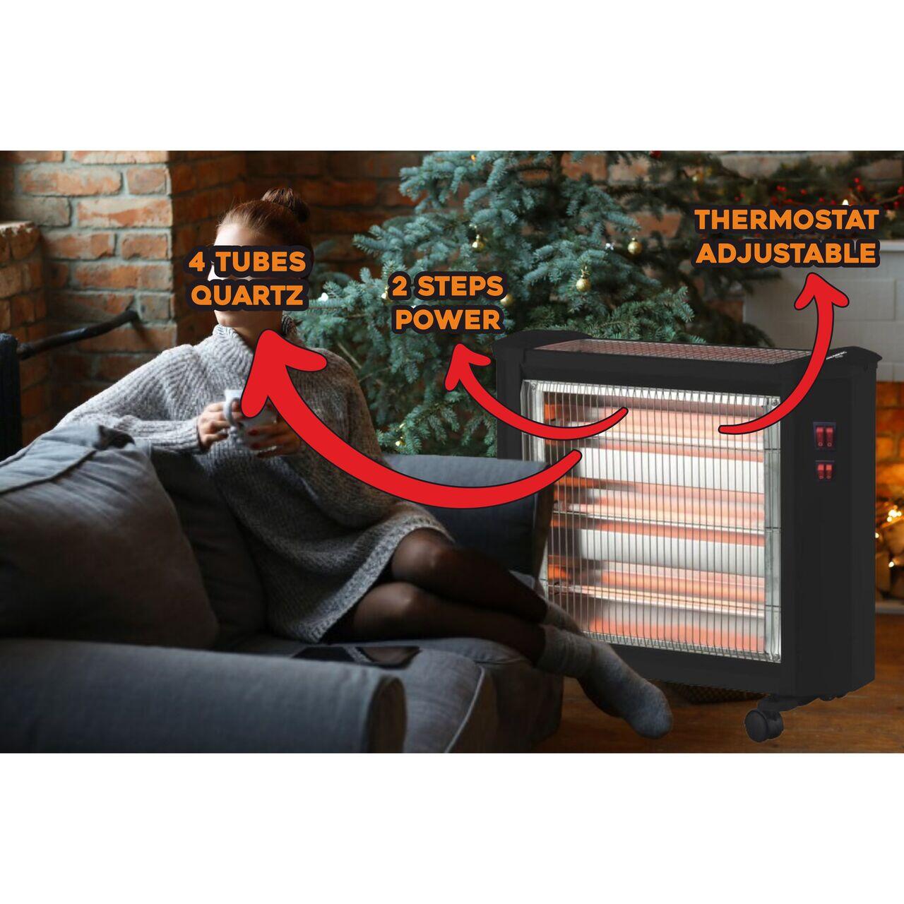 Radiator electric quartz HAUSBERG HB-8800, 1600W, 4 tuburi quartz, 4 trepte putere, protectie impotriva rasturnarii