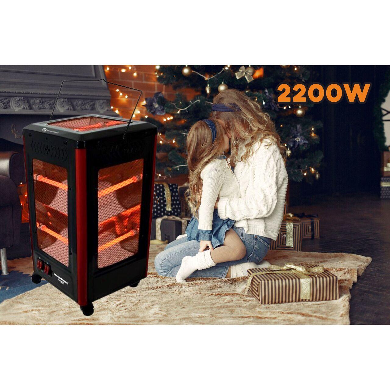 Radiator electric HAUSBERG HB-8802NG, 2200W, 5 niveluri de putere, incalzire in 5 directii, roti deplasare, maner pentru transport, protectie pentru rasturnare