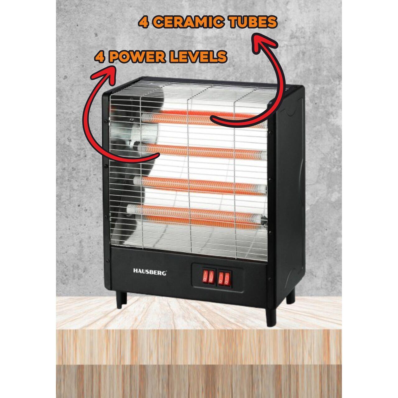 Radiator electric HAUSBERG HB-8803NG, 2000W, 4 nivele de putere, 4 tuburi ceramice