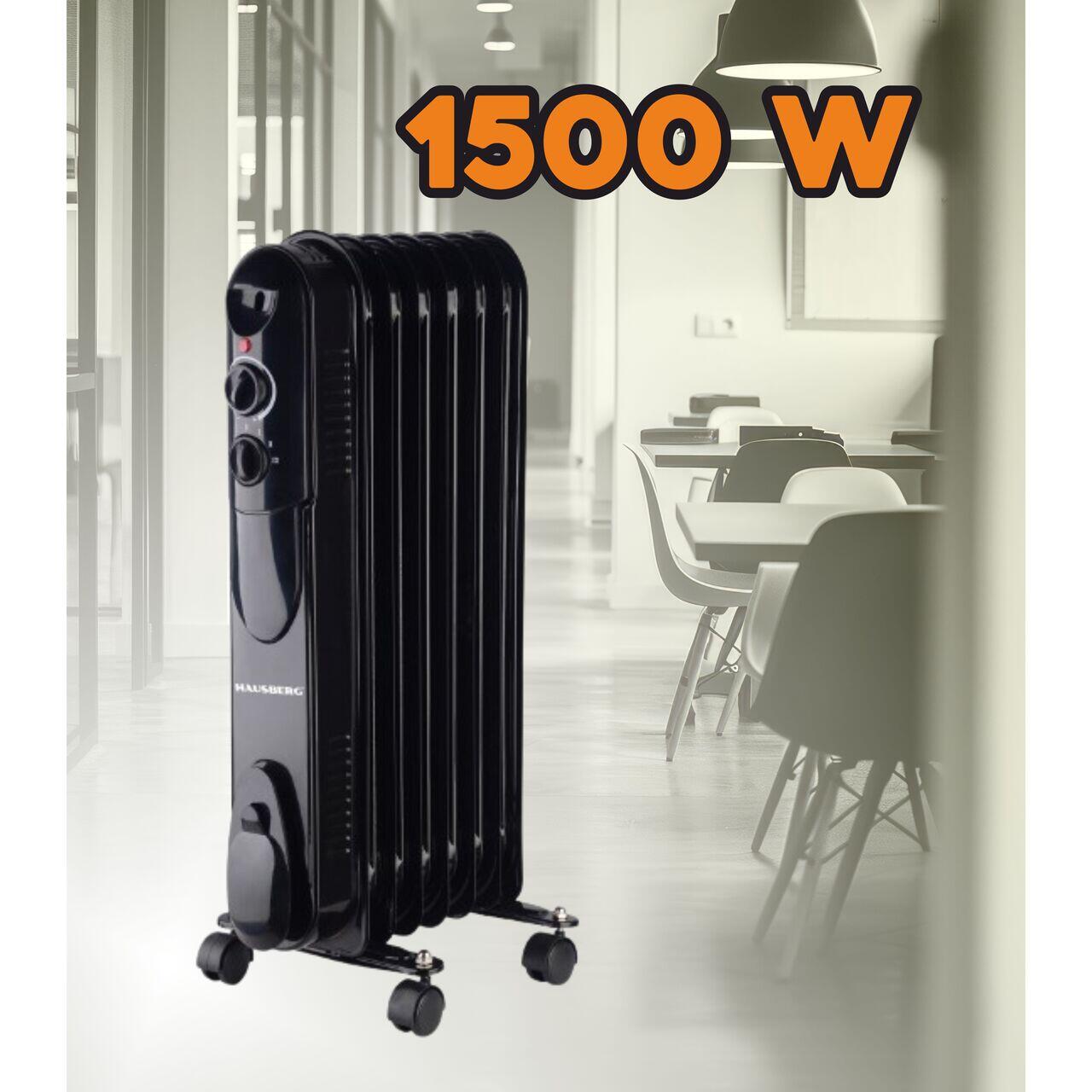 Calorifer electric cu ulei HAUSBERG HB-8905, 3 trepte, max1500 W, 7 elementi, termostat reglabil