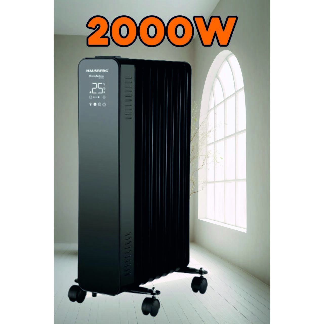Calorifer electric Digital cu Telecomanda HAUSBERG HB-8950NG, 2000W, 9 elementi, 3 setari, Termostat electronic, Protectie supra-incalzire, Protectie anti-rasturnare