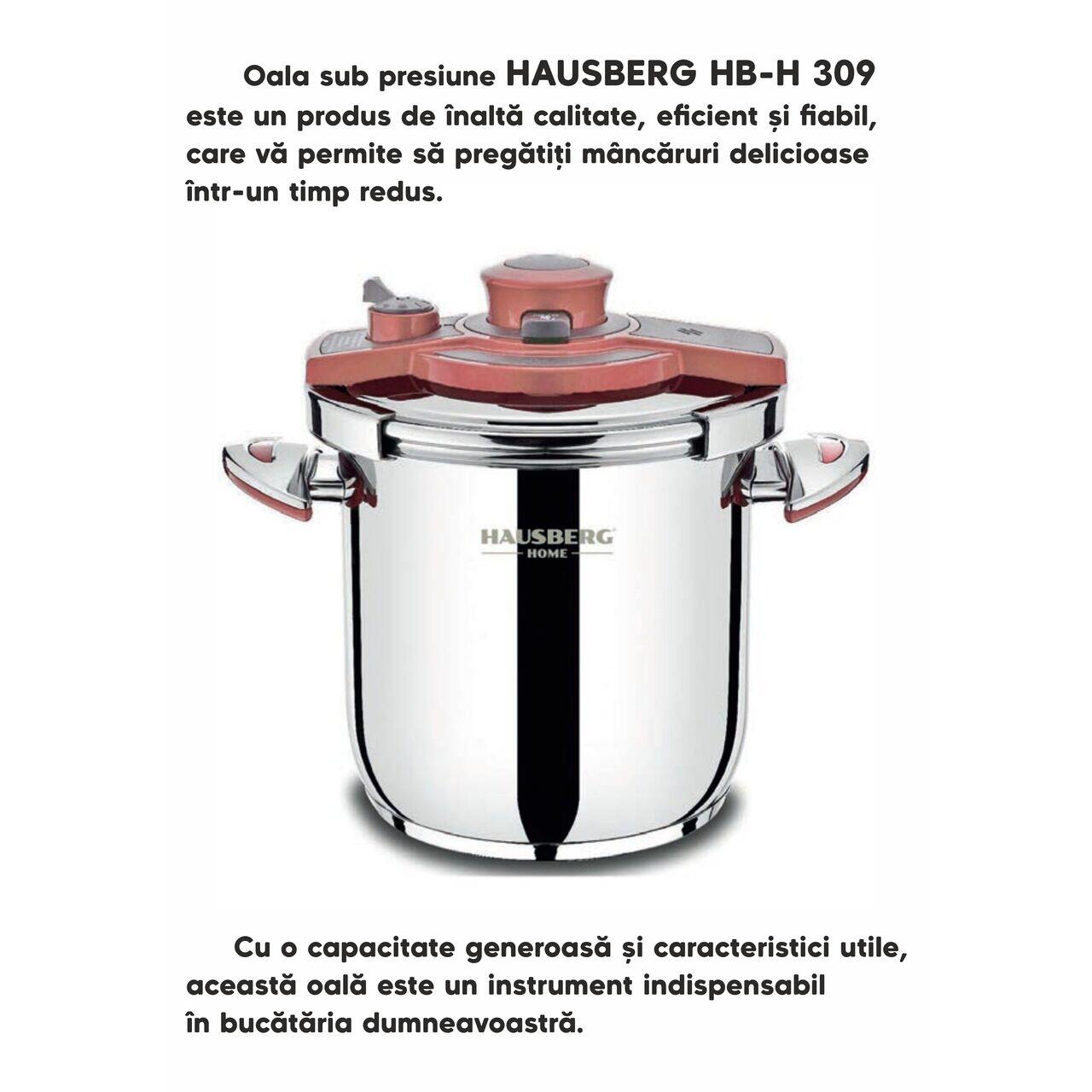 Oala sub presiune HAUSBERG HB-H 309, 9L, inox 18/10, Inductie, Triplu fund