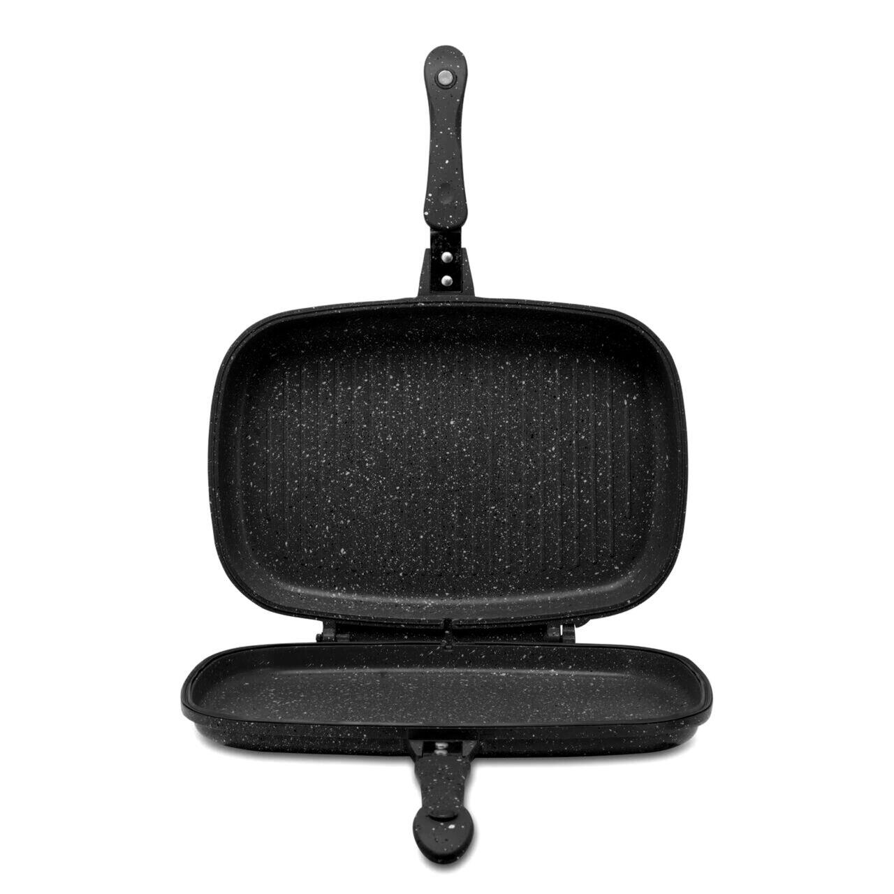 Tigaie Dubla Grill Hausberg HB-H1540NG, interior antiaderent, 36 cm, marmura