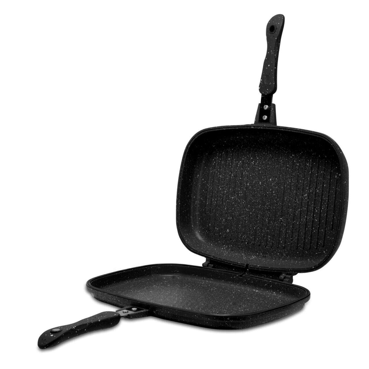 Tigaie Dubla Grill Hausberg HB-H1540NG, interior antiaderent, 36 cm, marmura