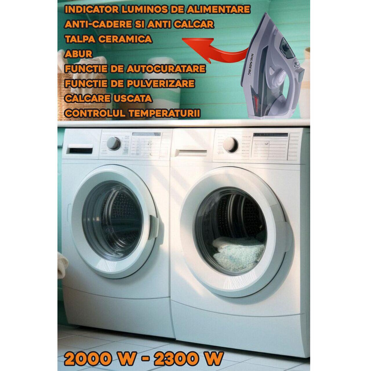 Fier de calcat cu talpa din ceramica HAUSBERG HB-HB7812VR, 2000-2300 W, 400 ml