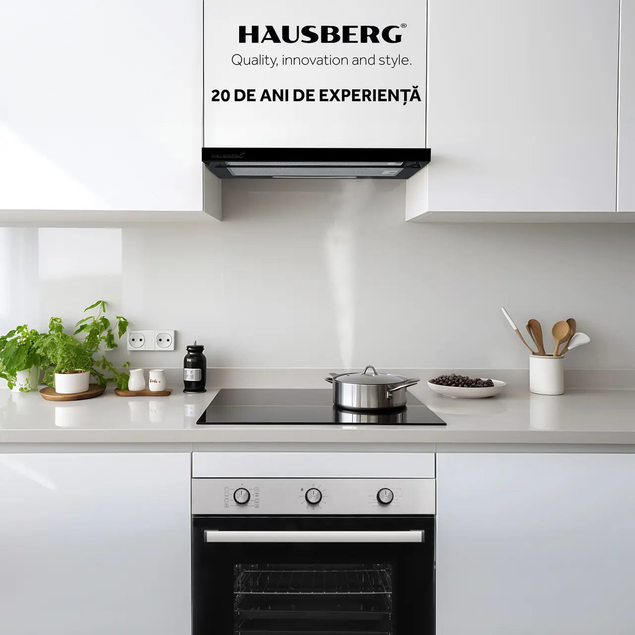 Hota incorporabila telescopica HAUSBERG HB-1285, 60 cm, putere de absorbtie 420 m³/h, 2 motoare