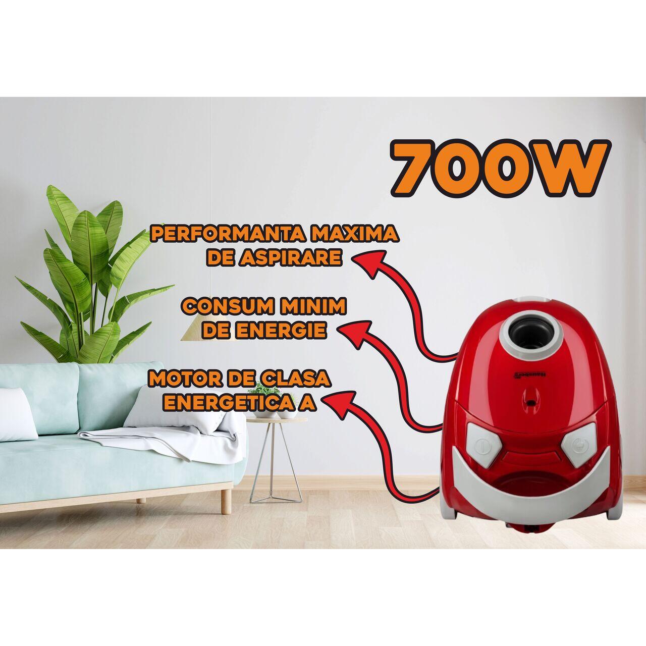 Aspirator cu sac panza Hausberg HB2080RS, 700W, Capacitate 1.5L