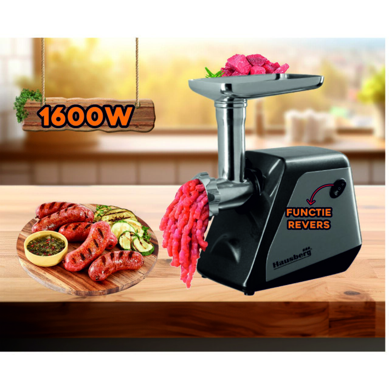 Masina de tocat carne electrica Hausberg HB3450 1600W accesorii rosii incluse