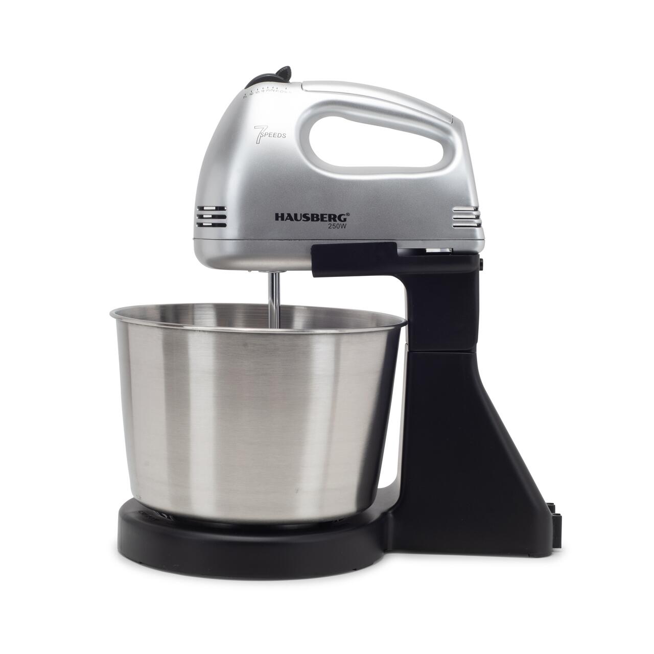 HAUSBERG HB-3551NG tálkás mixer, 7 sebesség, 250W teljesítmény, 2 literes rozsdamentes acél tál
