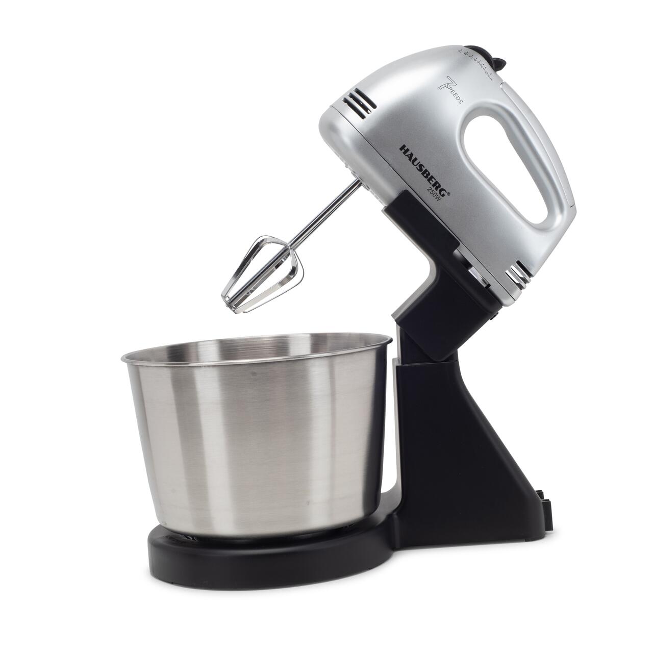 HAUSBERG HB-3551NG tálkás mixer, 7 sebesség, 250W teljesítmény, 2 literes rozsdamentes acél tál