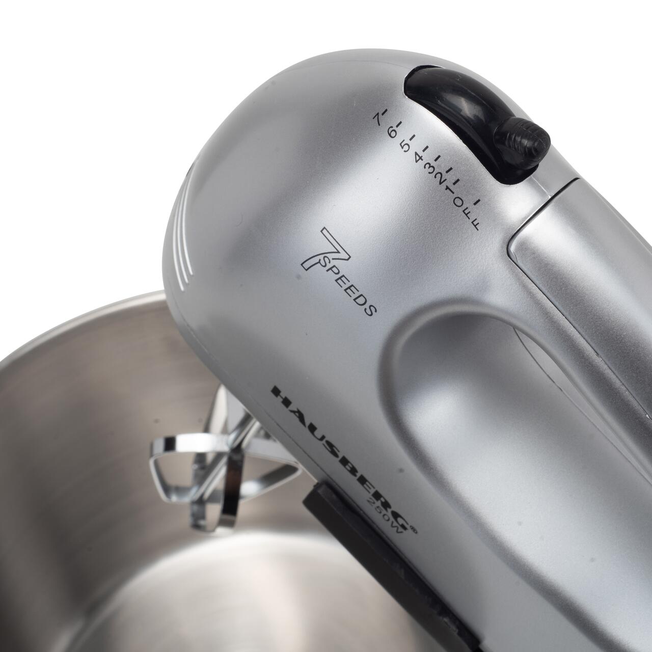HAUSBERG HB-3551NG tálkás mixer, 7 sebesség, 250W teljesítmény, 2 literes rozsdamentes acél tál