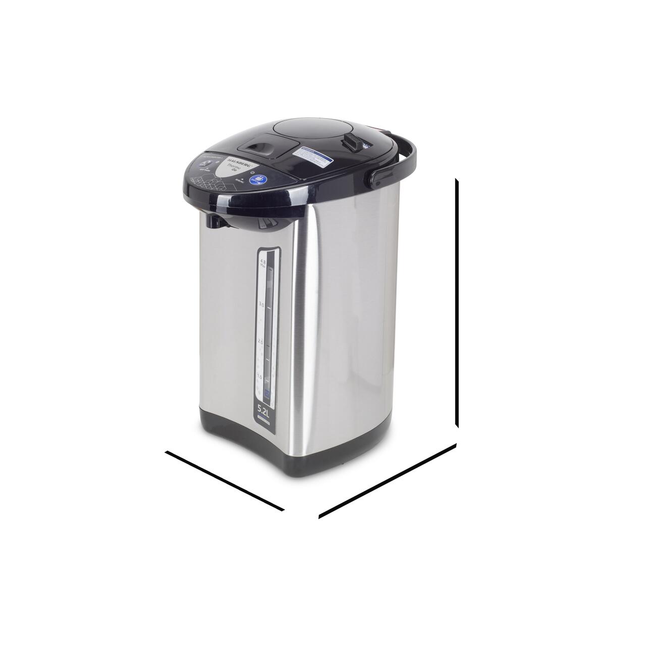 Fierbator electric si Termos HAUSBERG HB-3645IN, 750-900W, 220-240V, 5.2L , Mentinerea calda a lichidelor, Indicator al nivelului apei, Protectie impotriva incalzirii, Thermo Pot, Inox