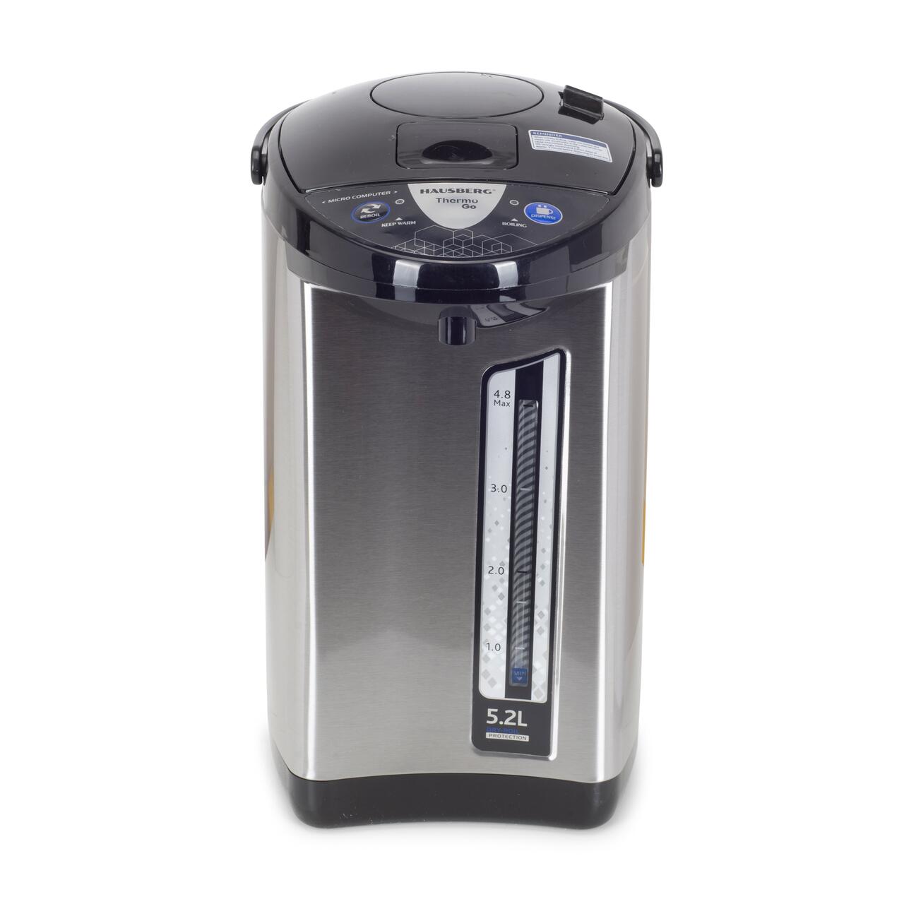 Fierbator electric si Termos HAUSBERG HB-3645IN, 750-900W, 220-240V, 5.2L , Mentinerea calda a lichidelor, Indicator al nivelului apei, Protectie impotriva incalzirii, Thermo Pot, Inox