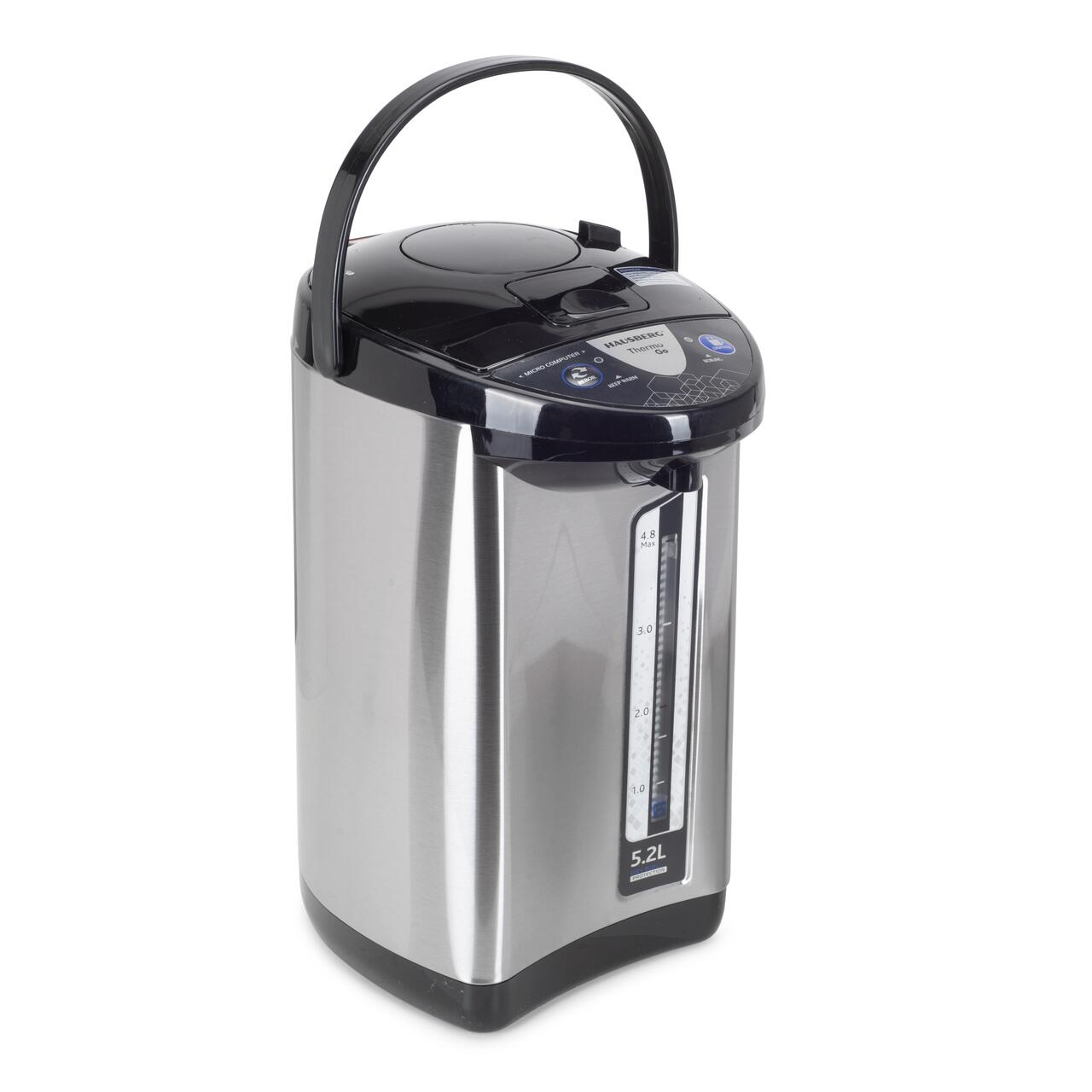 Fierbator electric si Termos HAUSBERG HB-3645IN, 750-900W, 220-240V, 5.2L , Mentinerea calda a lichidelor, Indicator al nivelului apei, Protectie impotriva incalzirii, Thermo Pot, Inox