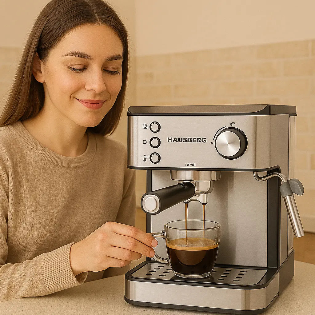 Espressor cafea HAUSBERG HB3725, cafea macinata, 15 bar, 850-1000 W