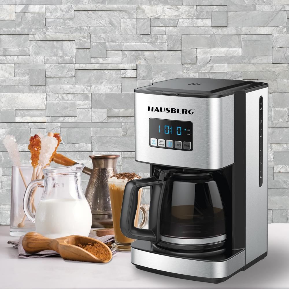Filtru cafea digital cu functie de programare HAUSBERG HB3755, 1000-1200 W, 1.8 l, Wifi, afisaj LED, sistem de protectie, Inox