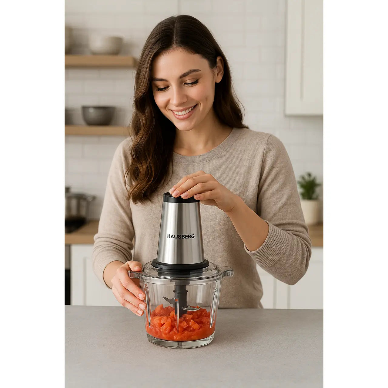 Tocator Hausberg HB-4505, 400W, bol 2L, toaca, taie, macina, amesteca