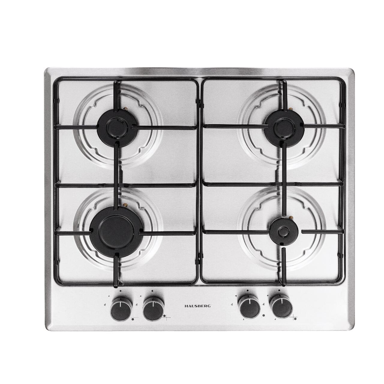Plita incorporabila Hausberg HB-555, aprindere electrica, gaz, 4 arzatoare, sistem siguranta, Inox