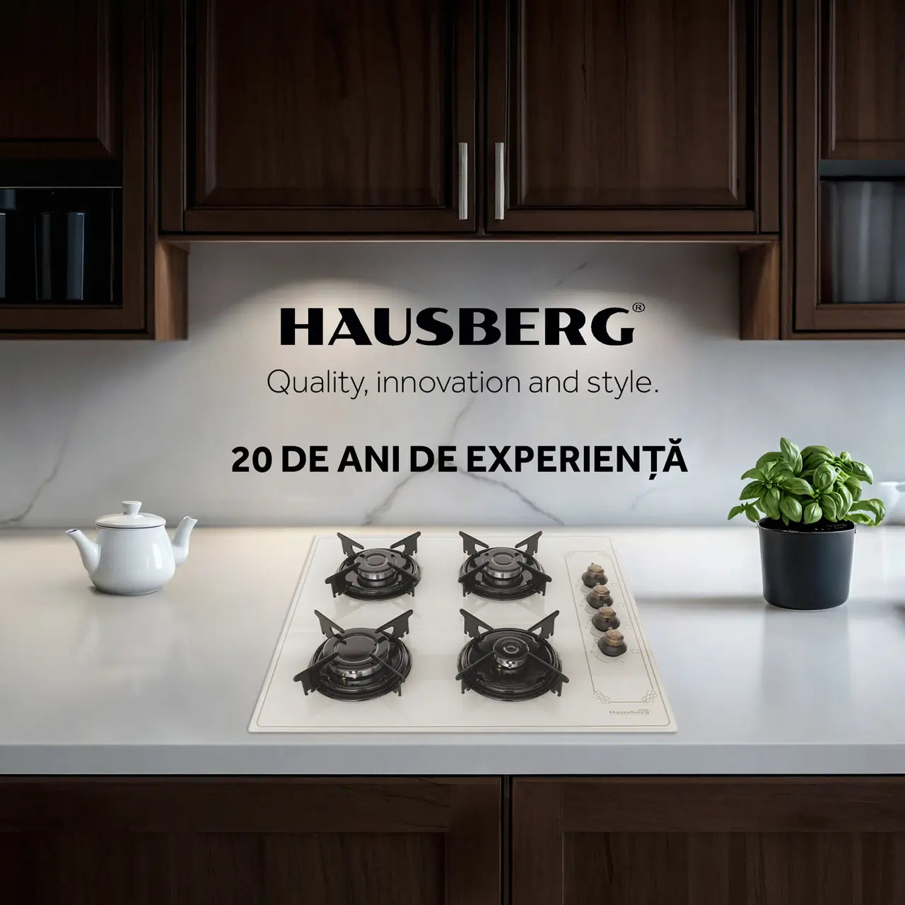 Plita Incorporabila Rustica HAUSBERG HB-570, 4 arzatoare, Gaz, 60 cm