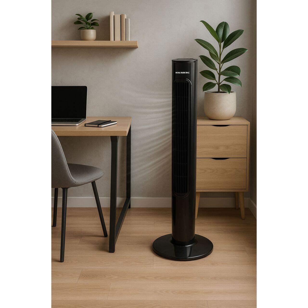 Ventilator turn Hausberg HB-5951NG, 60W, 32 inch, 3 moduri, 3 viteze, telecomanda, touch