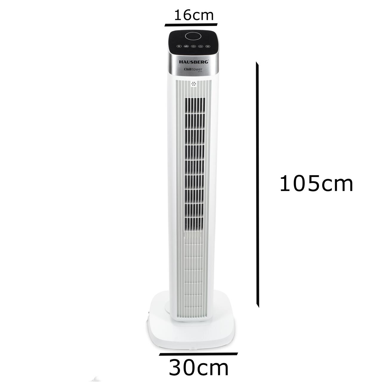 Ventilator turn digital HAUSBERG HB-5953AB, 55W, 41 inch, 3 viteze, 3 moduri, temporizator 24h, LED, oscilatie, telecomanda, difuzor parfum